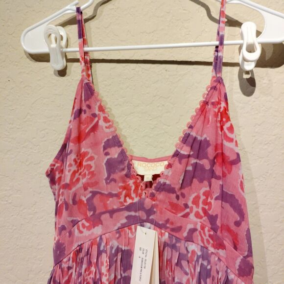 Rococo Sand Lei M maxi dress Pink deep plunge pleated flowy resort - Picture 4 of 12